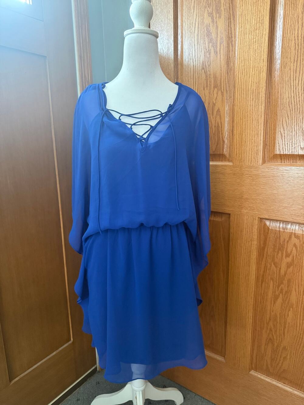 Express Blue Tank Dress Sheer Overlay Size Large